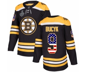 Men's Boston Bruins #9 Johnny Bucyk Authentic Black USA Flag Fashion 2019 Stanley Cup Final Bound Hockey Jersey