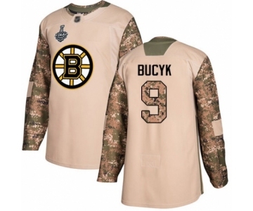 Men's Boston Bruins #9 Johnny Bucyk Authentic Camo Veterans Day Practice 2019 Stanley Cup Final Bound Hockey Jersey