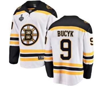 Men's Boston Bruins #9 Johnny Bucyk Authentic White Away Fanatics Branded Breakaway 2019 Stanley Cup Final Bound Hockey Jersey