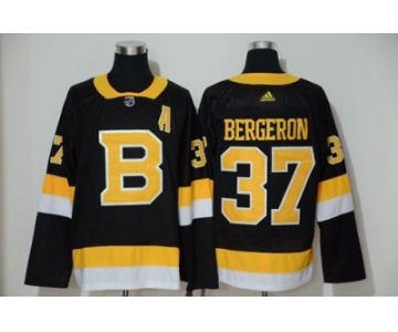 Men's Bruins #37 Patrice Bergeron Black Throwback Authentic Stitched Hockey Jersey