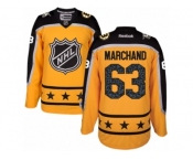 Men's Reebok Boston Bruins #63 Brad Marchand Authentic Yellow Atlantic Division 2017 All-Star NHL Jersey