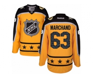 Men's Reebok Boston Bruins #63 Brad Marchand Authentic Yellow Atlantic Division 2017 All-Star NHL Jersey