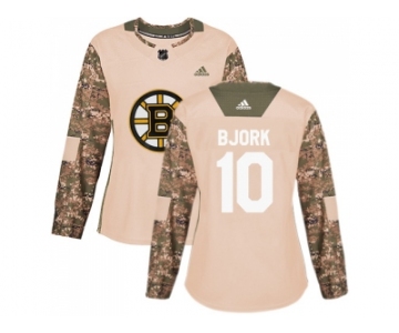 Women Adidas Boston Bruins #10 Anders Bjork Camo Authentic 2017 Veterans Day Stitched NHL Jersey