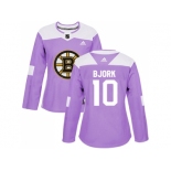 Women Adidas Boston Bruins #10 Anders Bjork Purple Authentic Fights Cancer Stitched NHL Jersey