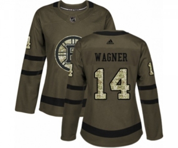 Women Adidas Boston Bruins #14 Chris Wagner Authentic Green Salute to Service NHL Jersey