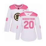 Women Adidas Boston Bruins #20 Joakim Nordstrom Authentic White Pink Fashion NHL Jersey