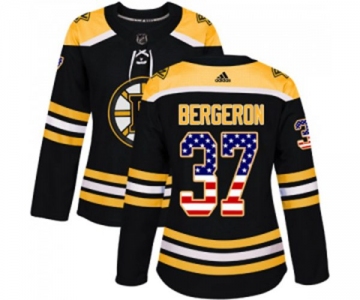 Women Adidas Boston Bruins #37 Patrice Bergeron Authentic Black USA Flag Fashion NHL Jersey