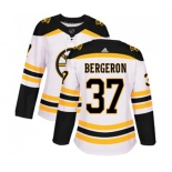 Women Adidas Boston Bruins #37 Patrice Bergeron Authentic White Away NHL Jersey