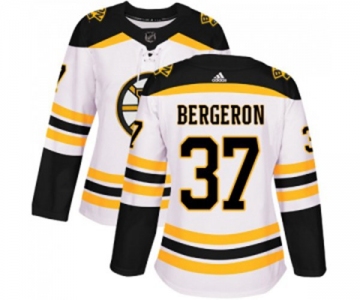 Women Adidas Boston Bruins #37 Patrice Bergeron Authentic White Away NHL Jersey