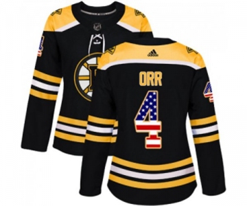 Women Adidas Boston Bruins #4 Bobby Orr Authentic Black USA Flag Fashion NHL Jersey