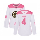 Women Adidas Boston Bruins #4 Bobby Orr Authentic White Pink Fashion NHL Jersey