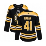 Women Adidas Boston Bruins #41 Jaroslav Halak Authentic Black Home NHL Jersey