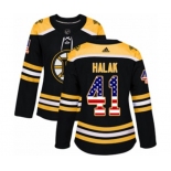 Women Adidas Boston Bruins #41 Jaroslav Halak Authentic Black USA Flag Fashion NHL Jersey