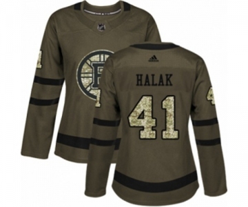 Women Adidas Boston Bruins #41 Jaroslav Halak Authentic Green Salute to Service NHL Jersey