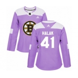 Women Adidas Boston Bruins #41 Jaroslav Halak Authentic Purple Fights Cancer Practice NHL Jersey