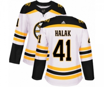 Women Adidas Boston Bruins #41 Jaroslav Halak Authentic White Away NHL Jersey