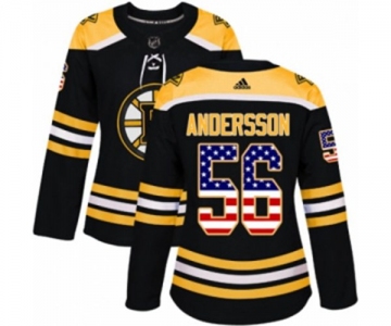 Women Adidas Boston Bruins #56 Axel Andersson Authentic Black USA Flag Fashion NHL Jersey