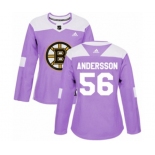 Women Adidas Boston Bruins #56 Axel Andersson Authentic Purple Fights Cancer Practice NHL Jersey