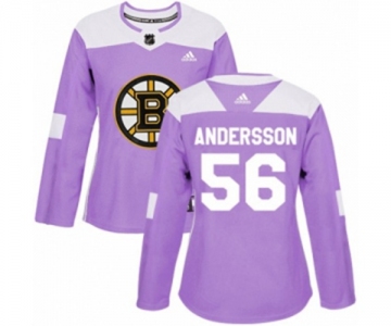 Women Adidas Boston Bruins #56 Axel Andersson Authentic Purple Fights Cancer Practice NHL Jersey