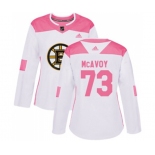 Women Adidas Boston Bruins #73 Charlie McAvoy Authentic White Pink Fashion NHL Jersey