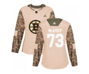 Women Adidas Boston Bruins #73 Charlie McAvoy Camo Authentic 2017 Veterans Day Stitched NHL Jersey