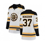 Women Boston Bruins #37 Patrice Bergeron Authentic White Away Fanatics Branded Breakaway NHL Jersey