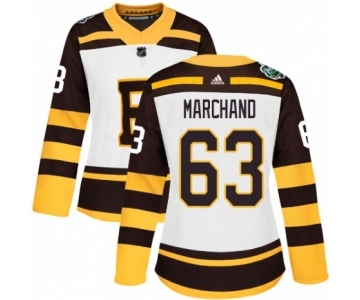 Women's Adidas Boston Bruins #63 Brad Marchand Authentic White 2019 Winter Classic NHL Jersey