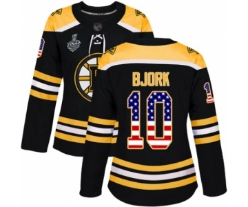 Women's Boston Bruins #10 Anders Bjork Authentic Black USA Flag Fashion 2019 Stanley Cup Final Bound Hockey Jersey