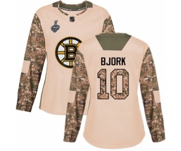 Women's Boston Bruins #10 Anders Bjork Authentic Camo Veterans Day Practice 2019 Stanley Cup Final Bound Hockey Jersey