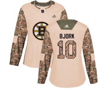 Women's Boston Bruins #10 Anders Bjork Authentic Camo Veterans Day Practice Hockey Jersey