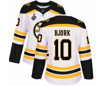 Women's Boston Bruins #10 Anders Bjork Authentic White Away 2019 Stanley Cup Final Bound Hockey Jersey