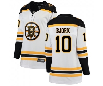 Women's Boston Bruins #10 Anders Bjork Authentic White Away Fanatics Branded Breakaway Hockey Jersey