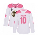 Women's Boston Bruins #10 Anders Bjork Authentic White Pink Fashion 2019 Stanley Cup Final Bound Hockey Jersey