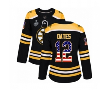 Women's Boston Bruins #12 Adam Oates Authentic Black USA Flag Fashion 2019 Stanley Cup Final Bound Hockey Jersey