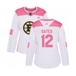 Women's Boston Bruins #12 Adam Oates Authentic White Pink Fashion Hockey Jersey