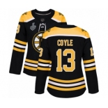 Women's Boston Bruins #13 Charlie Coyle Authentic Black Home 2019 Stanley Cup Final Bound Hockey Jersey