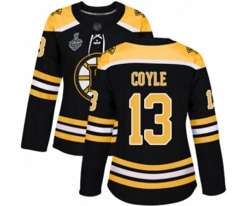 Women's Boston Bruins #13 Charlie Coyle Authentic Black Home 2019 Stanley Cup Final Bound Hockey Jersey