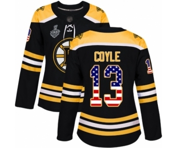 Women's Boston Bruins #13 Charlie Coyle Authentic Black USA Flag Fashion 2019 Stanley Cup Final Bound Hockey Jersey