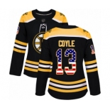 Women's Boston Bruins #13 Charlie Coyle Authentic Black USA Flag Fashion Hockey Jersey