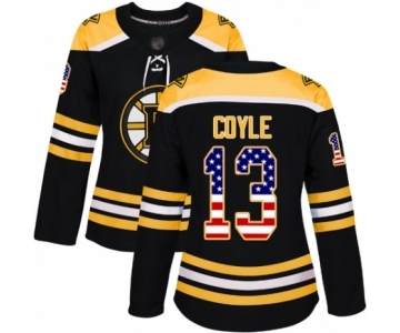 Women's Boston Bruins #13 Charlie Coyle Authentic Black USA Flag Fashion Hockey Jersey