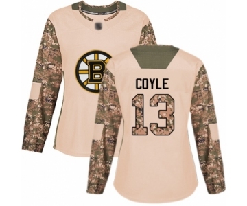 Women's Boston Bruins #13 Charlie Coyle Authentic Camo Veterans Day Practice Hockey Jersey