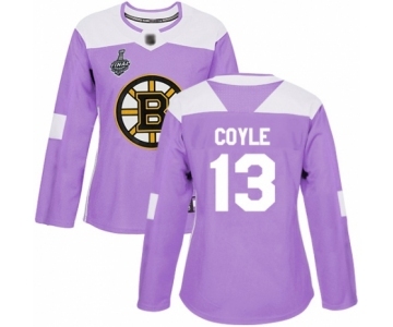 Women's Boston Bruins #13 Charlie Coyle Authentic Purple Fights Cancer Practice 2019 Stanley Cup Final Bound Hockey Jersey