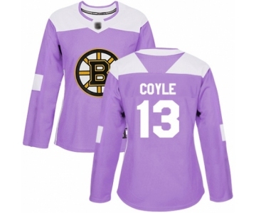 Women's Boston Bruins #13 Charlie Coyle Authentic Purple Fights Cancer Practice Hockey Jersey