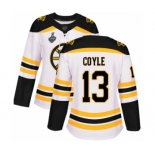 Women's Boston Bruins #13 Charlie Coyle Authentic White Away 2019 Stanley Cup Final Bound Hockey Jersey