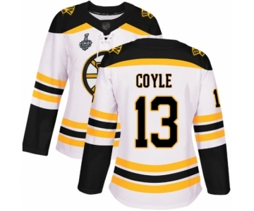 Women's Boston Bruins #13 Charlie Coyle Authentic White Away 2019 Stanley Cup Final Bound Hockey Jersey