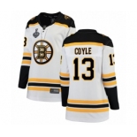 Women's Boston Bruins #13 Charlie Coyle Authentic White Away Fanatics Branded Breakaway 2019 Stanley Cup Final Bound Hockey Jersey