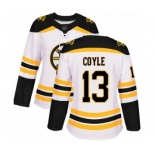 Women's Boston Bruins #13 Charlie Coyle Authentic White Away Hockey Jersey