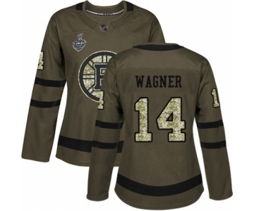 Women's Boston Bruins #14 Chris Wagner Authentic Green Salute to Service 2019 Stanley Cup Final Bound Hockey Jersey