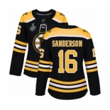 Women's Boston Bruins #16 Derek Sanderson Authentic Black Home 2019 Stanley Cup Final Bound Hockey Jersey