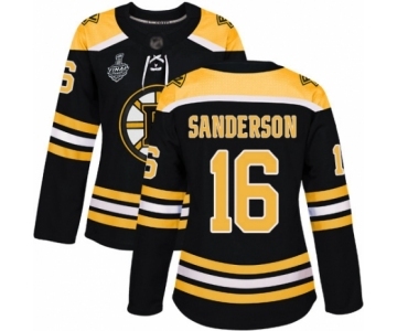 Women's Boston Bruins #16 Derek Sanderson Authentic Black Home 2019 Stanley Cup Final Bound Hockey Jersey